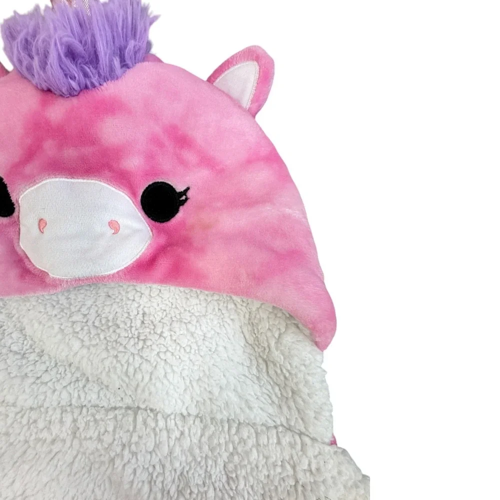 Squishmallows Lola Unicorn Hooded Blanket Kids Pink Purple Tie Dye Sherpa Plush